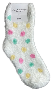 Long Dotted Fluffy Socks #WHITE