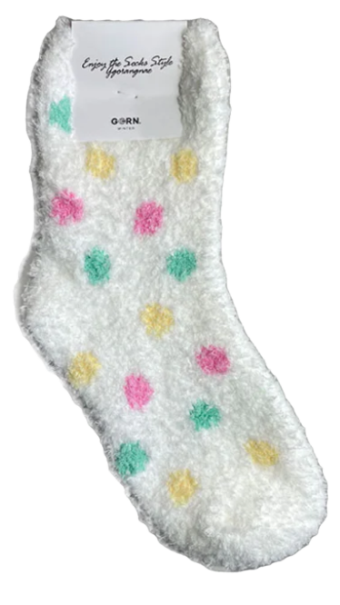 Long Dotted Fluffy Socks #WHITE