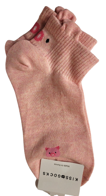 Heel Character Ankle Socks # Pink Pig