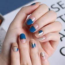 Glossy Blossom Gel Nail Strips Blue Mondrian